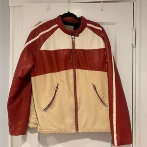 We The Free Red and Cream Leather Jacket